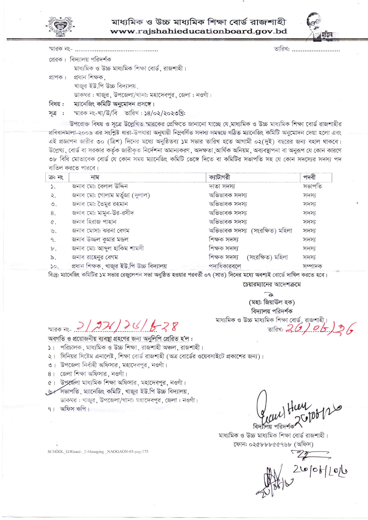 শিবগঞ্জ উচ্চ বিদ্যালয়ের অভিযোগ নিষ্পত্তি/আপীল কর্মকর্তার তথ্য